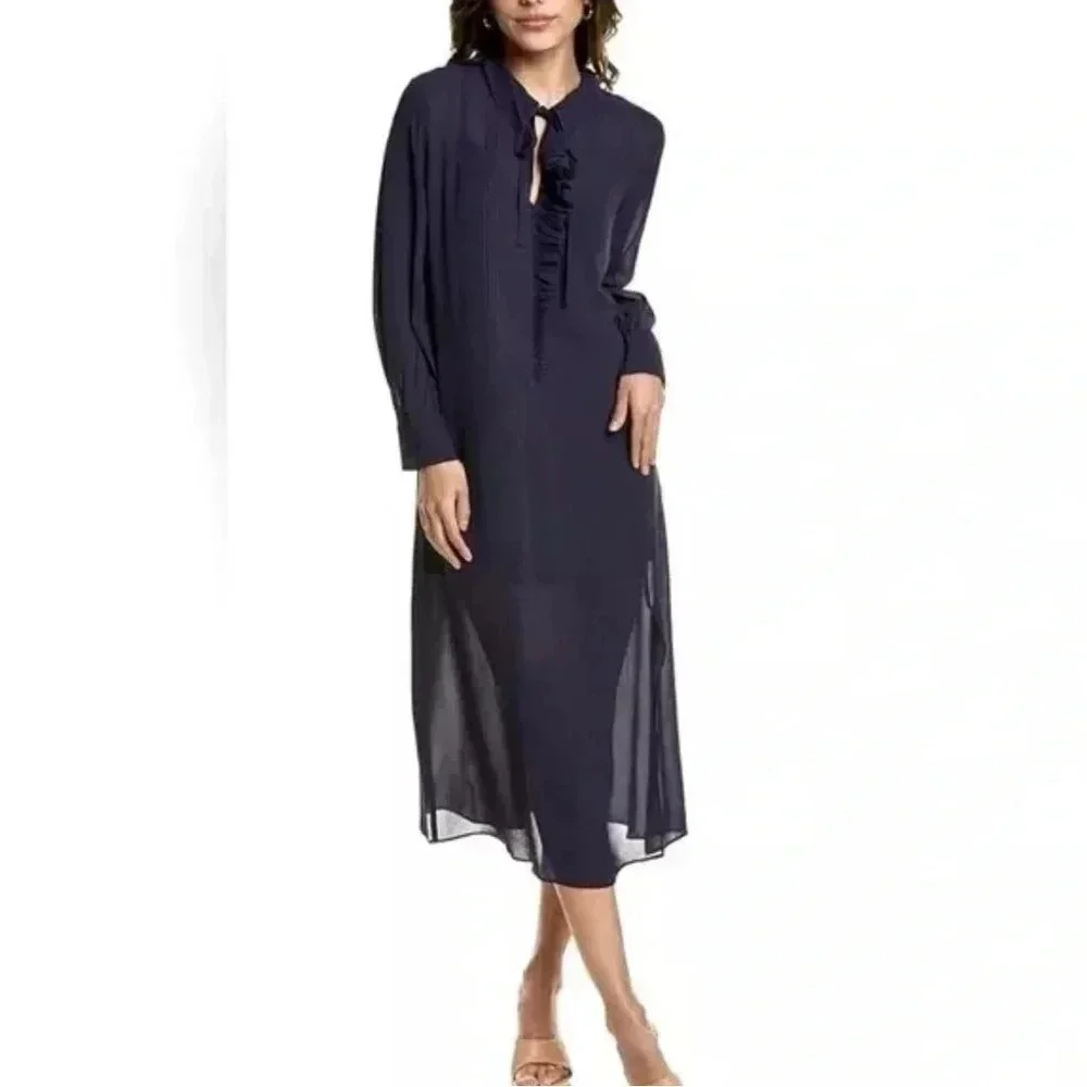 Ted Baker Navy Blue Long Sleeve Midi Dress